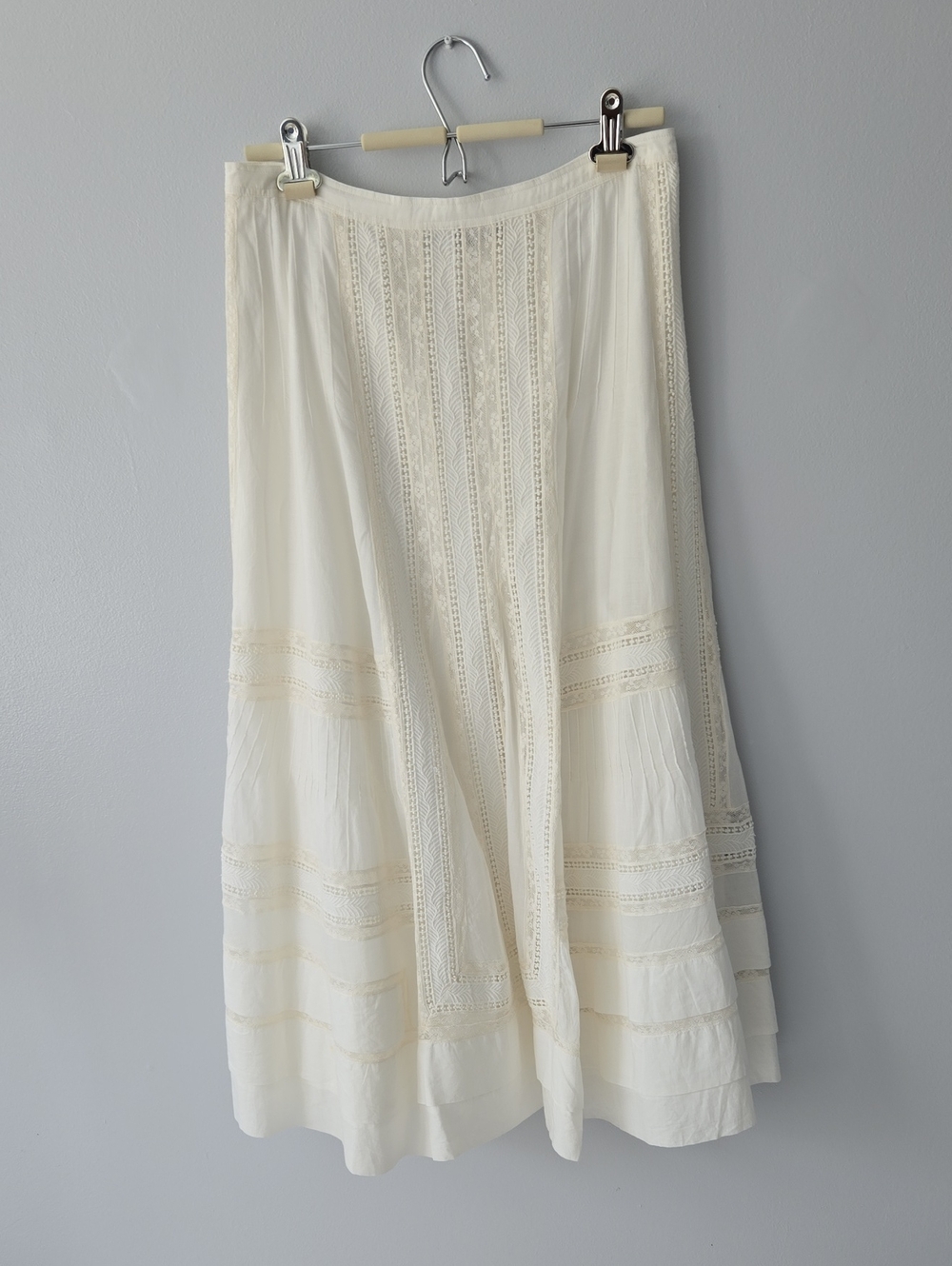 Polo Ralph Lauren Ivory Lace Panel Cotton Linen Maxi Skirt, size 6